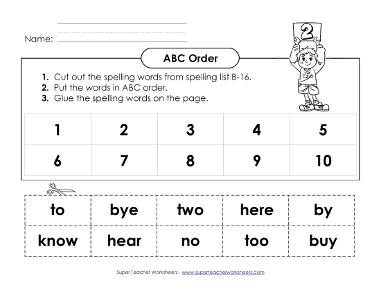 ABC Order - ABC Order: Cut and Glue (B-16)  (Printable PDF Worksheet)
