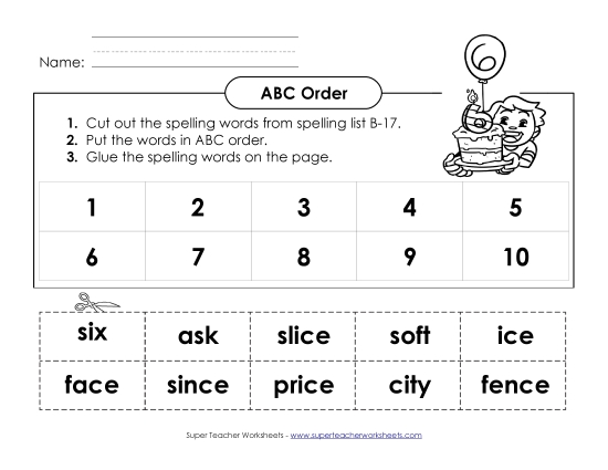 ABC Order - ABC Order: Cut and Glue (B-17)  (Printable PDF Worksheet)