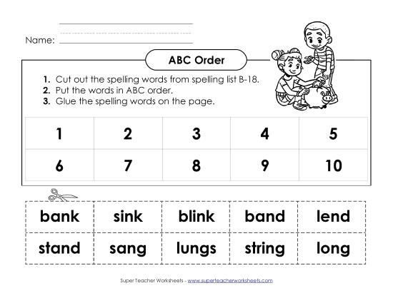 ABC Order - ABC Order: Cut and Glue (B-18) (Printable PDF Worksheet)