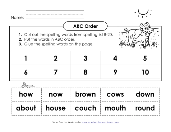 ABC Order - ABC Order: Cut and Glue (B-20) (Printable PDF Worksheet)
