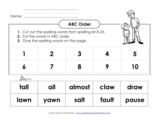 ABC Order - ABC Order: Cut and Glue (B-23) (Printable PDF Worksheet)