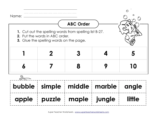 ABC Order - ABC Order: Cut and Glue (B-27) (Printable PDF Worksheet)
