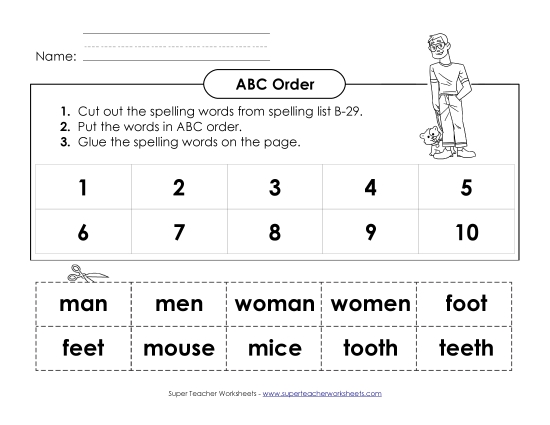 ABC Order - ABC Order: Cut and Glue (B-29) (Printable PDF Worksheet)