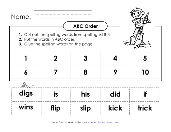 ABC Order - ABC Order - Cut & Glue (B-3) (Printable PDF Worksheet)