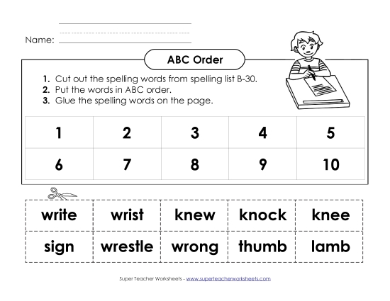 ABC Order - ABC Order: Cut and Glue (B-30) (Printable PDF Worksheet)