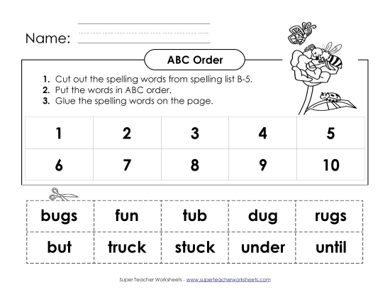 ABC Order - ABC Order: Cut & Glue (B-5) (Printable PDF Worksheet)