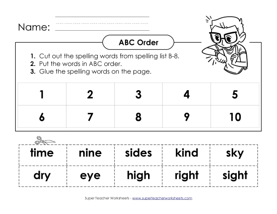 ABC Order - ABC Order: Cut and Glue (B-8) (Printable PDF Worksheet)