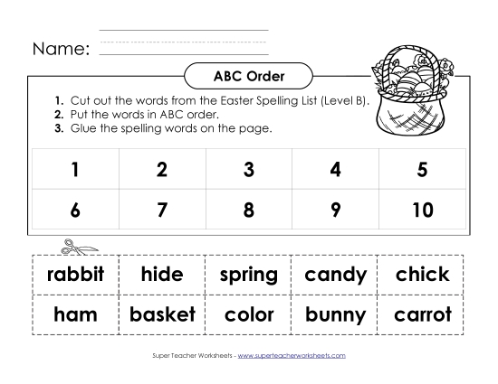 ABC Order - ABC Order: Cut and Glue (B-Easter)  (Printable PDF Worksheet)