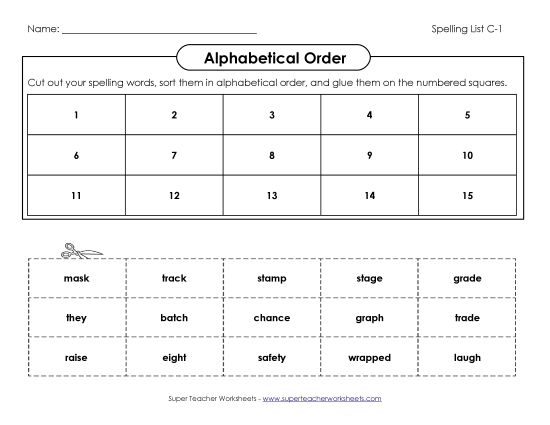 Alphabetical Order - ABC Order: Cut & Glue (C-1) (Printable PDF Worksheet)
