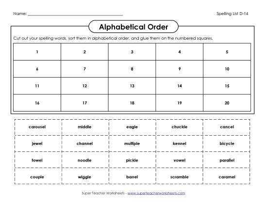 Alphabetical Order - ABC Order: Cut & Glue (D-14) (Printable PDF Worksheet)
