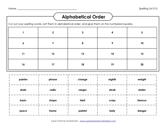 Alphabetical Order - ABC Order - Cut & Glue (D-3) (Printable PDF Worksheet)