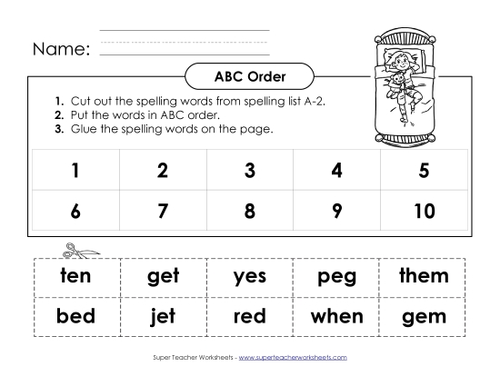 ABC Order - ABC Order - Cut & Paste (A-2) (Printable PDF Worksheet)