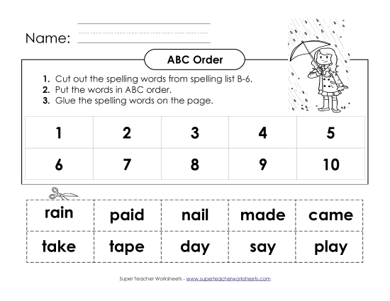 ABC Order - ABC Order: Cut-Glue (B-6) (Printable PDF Worksheet)