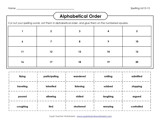 Alphabetical Order - ABC Order: Cut-Glue (D-13) (Printable PDF Worksheet)