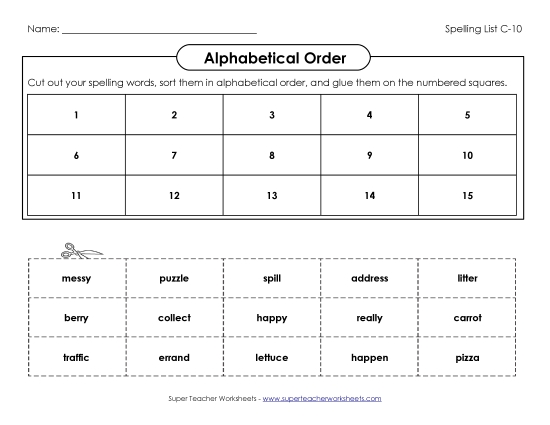Alphabetical Order - ABC Order: Cut n' Glue (C-10) (Printable PDF Worksheet)