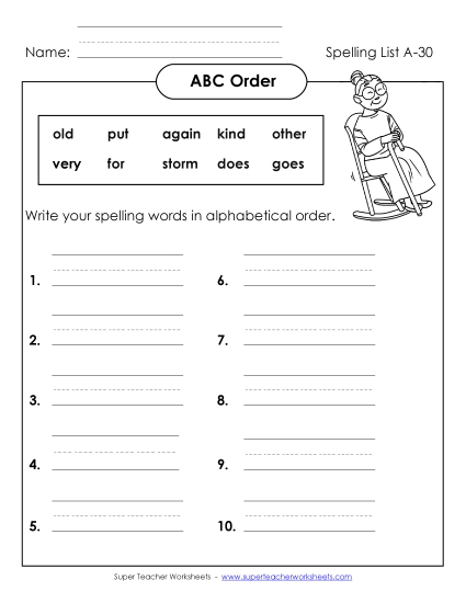 ABC Order - ABC Order: Full List (A-30) (Printable PDF Worksheet)