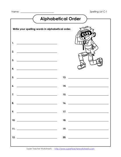 Alphabetical Order - ABC Order - Full List (C-1) (Printable PDF Worksheet)
