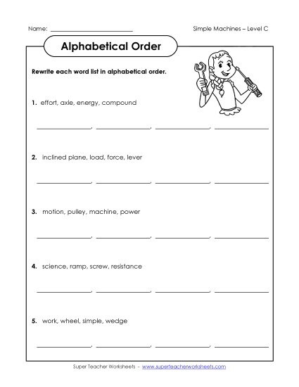 ABC Order - ABC Order Groups (C-Simple Machines Words)  (Printable PDF Worksheet)