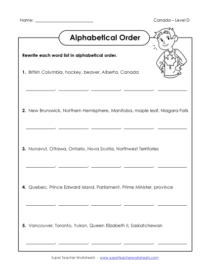 ABC Order - ABC Order Groups (D-Canada Words)  (Printable PDF Worksheet)