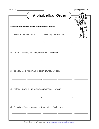 Alphabetical Order - ABC Order Groups (E-28) (Printable PDF Worksheet)