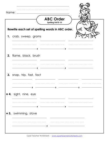 ABC Order - ABC Order - Word Sets (B-10) (Printable PDF Worksheet)