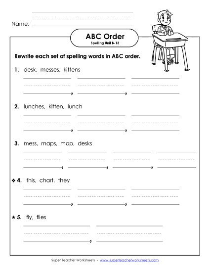 ABC Order - ABC Order - Word Sets (B-13) (Printable PDF Worksheet)