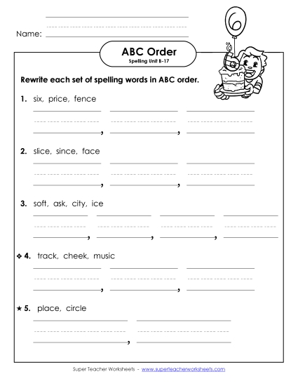 ABC Order - ABC Order - Word Sets (B-17) (Printable PDF Worksheet)