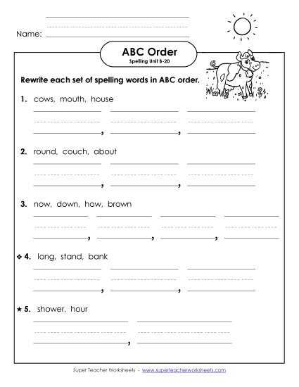 ABC Order - ABC Order - Word Sets (B-20) (Printable PDF Worksheet)