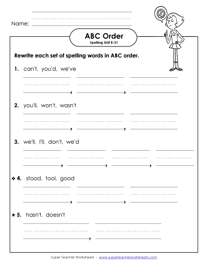 ABC Order - ABC Order - Word Sets (B-21) (Printable PDF Worksheet)