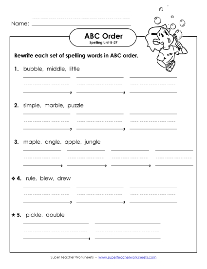 ABC Order - ABC Order - Word Sets (B-27) (Printable PDF Worksheet)