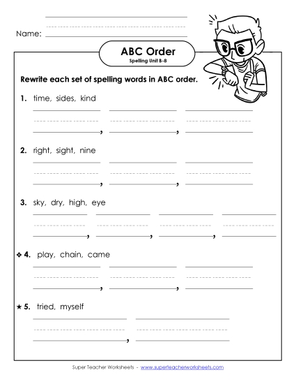 ABC Order - ABC Order - Word Sets (B-8) (Printable PDF Worksheet)