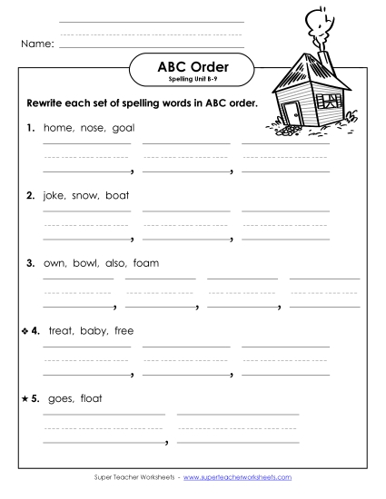 ABC Order - ABC Order - Word Sets (B-9) (Printable PDF Worksheet)