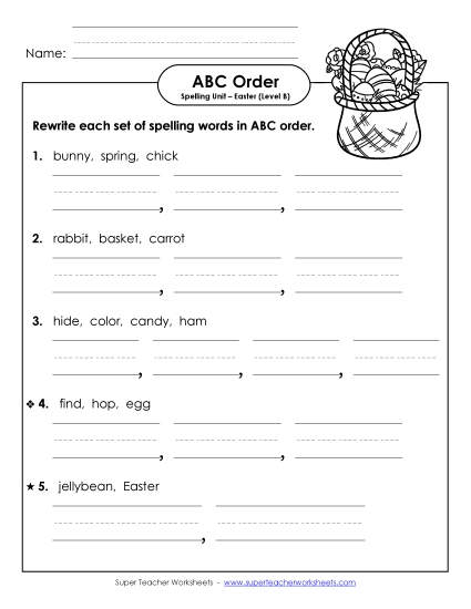 ABC Order - ABC Order - Word Sets (B-Easter)  (Printable PDF Worksheet)