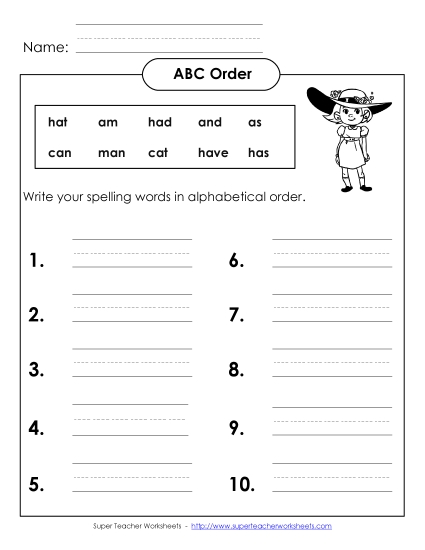 ABC Order - ABC Order - Write (A-1) (Printable PDF Worksheet)