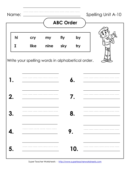 ABC Order - ABC Order: Write (A-10) (Printable PDF Worksheet)