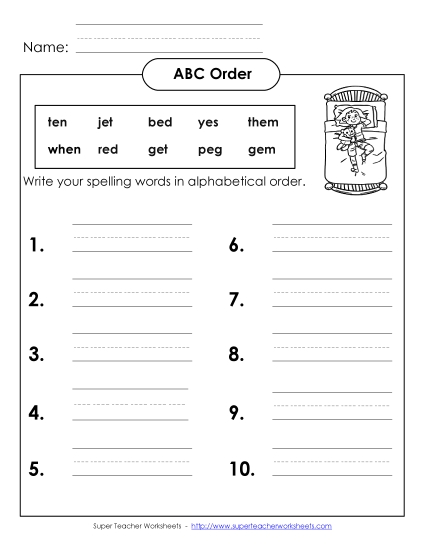 ABC Order - ABC Order - Write (A-2) (Printable PDF Worksheet)