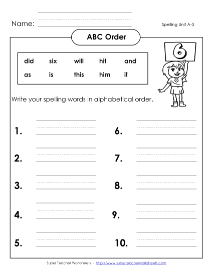 ABC Order - ABC Order - Write (A-3) (Printable PDF Worksheet)
