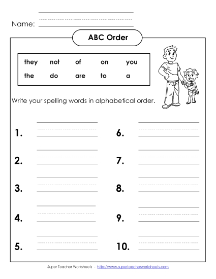 ABC Order - ABC Order - Write (A-6) (Printable PDF Worksheet)
