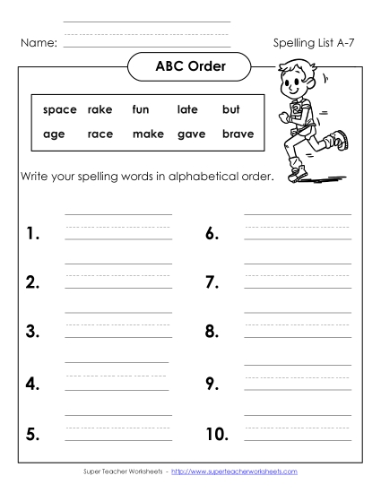 ABC Order - ABC Order - Write (A-7) (Printable PDF Worksheet)