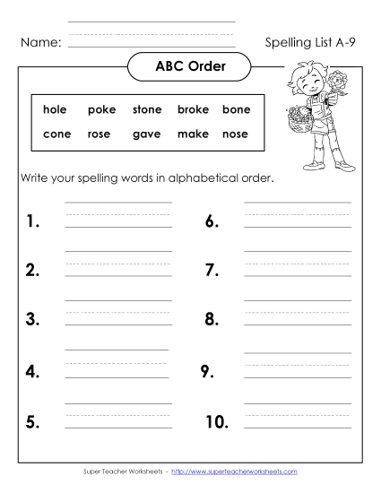 ABC Order - ABC Order: Write (A-9) (Printable PDF Worksheet)