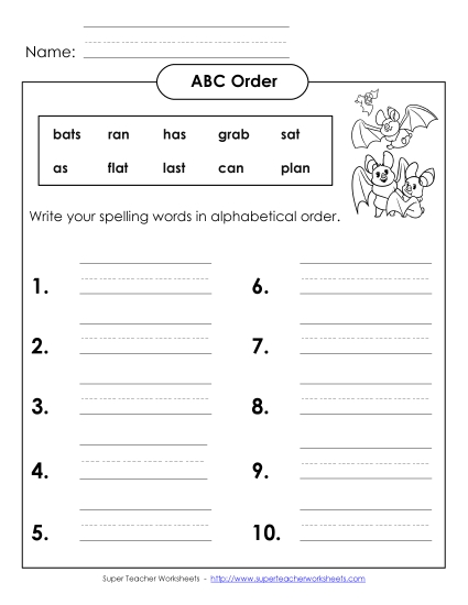 ABC Order - ABC Order - Write (B-1) (Printable PDF Worksheet)