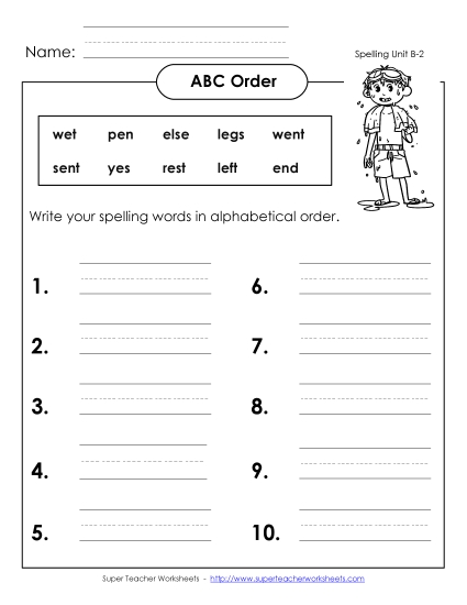 ABC Order - ABC Order - Write (B-2)  (Printable PDF Worksheet)