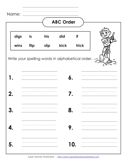 ABC Order - ABC Order - Write (B-3)  (Printable PDF Worksheet)