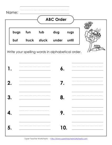 ABC Order - ABC Order: Write (B-5) (Printable PDF Worksheet)