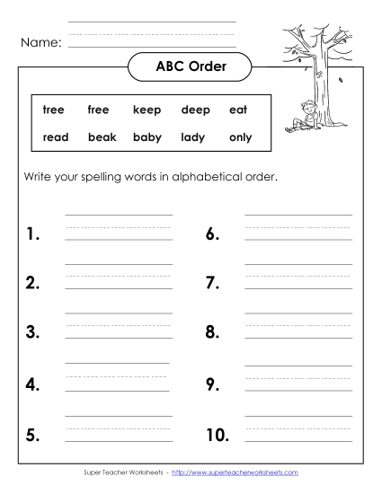ABC Order - ABC Order: Write (B-7) (Printable PDF Worksheet)