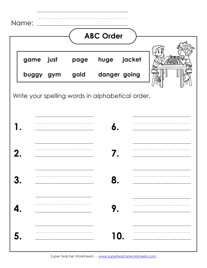 ABC Order - ABC Order: Write List (B-14) (Printable PDF Worksheet)