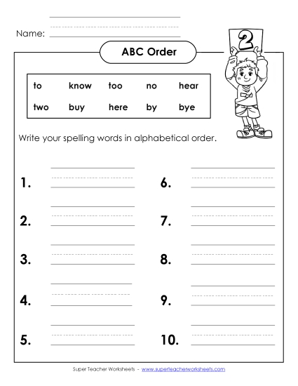 ABC Order - ABC Order: Write List (B-16) (Printable PDF Worksheet)