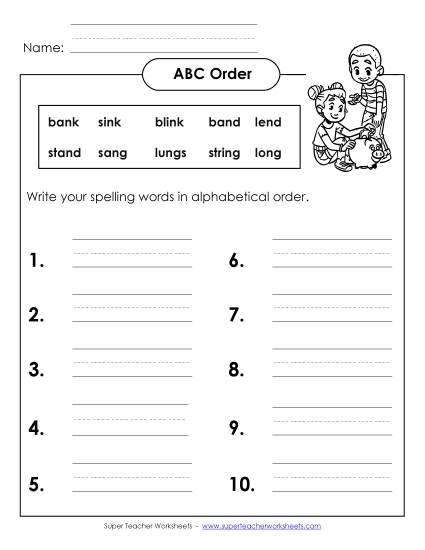 ABC Order - ABC Order: Write List (B-18) (Printable PDF Worksheet)