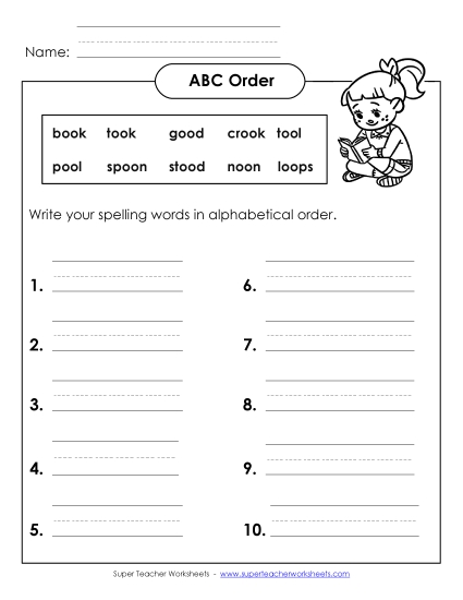 ABC Order - ABC Order: Write List (B-19) (Printable PDF Worksheet)