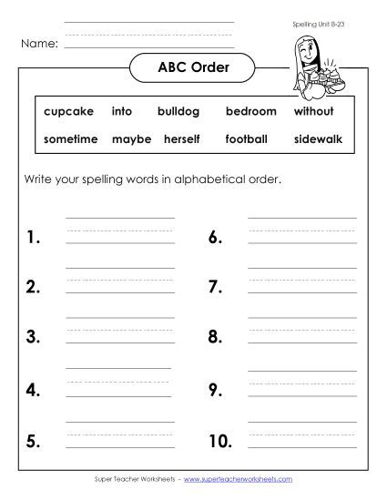 ABC Order - ABC Order: Write List (B-24) (Printable PDF Worksheet)